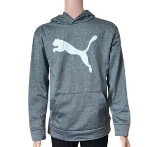 Puma Big Cat Logo Hoodie 14/16 Boy's Gray Pullover Kangaroo Pocket